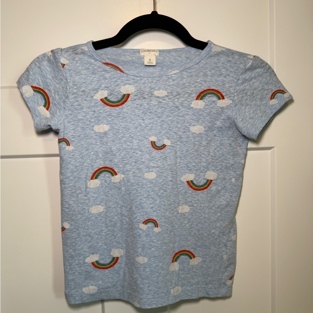 Crewcuts Girls Light Blue Rainbow Cloud T-Shirt Size 8 Short Sleeve Tee
